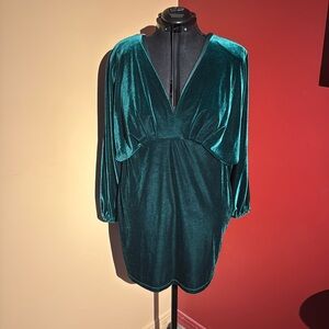 ELOQUII Velvet Draped Shoulder V Neck Mini Dress - Size 14